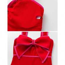 MAIBAOGOOD 2025 Nuevo Conunto de Dos Piezas de Bikini Trae de Baño Conservador de una Pieza Al Estilo de la Falda Trae de Baño y Falda de Una Pieza con Lazo Frontal Recortado - Azul - Ver 6