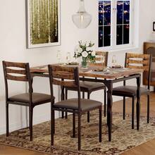Juego de mesa de comedor de 5 piezas, estilo industrial, con mesa y sillas para 4 personas, ideal para comedor, cocina o apartamento, color marrón. - Marrón - Ver 2