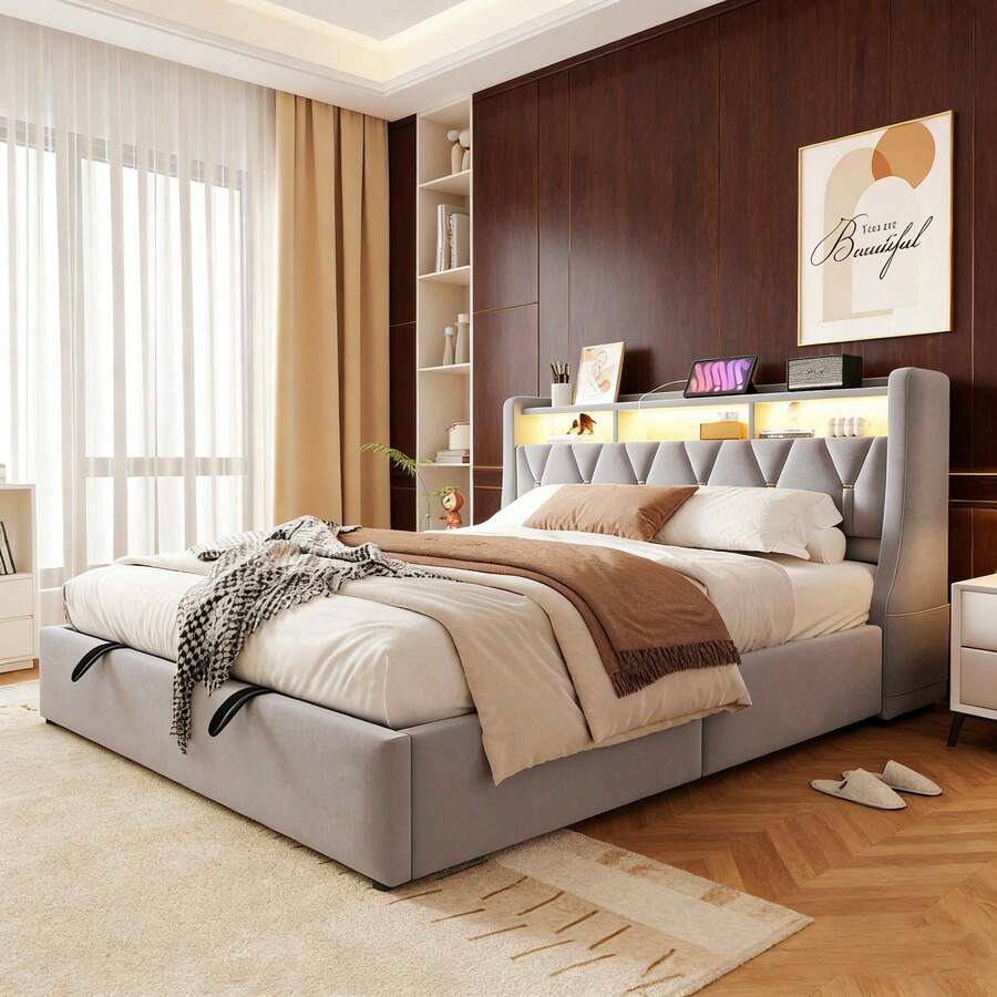 Bed Frames - Light Gray + Upholstered + 180cm*200cm - View 1