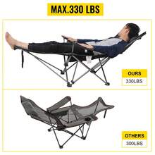 Folding Camp Chair With Footrest Mesh, Portable Lounge Chair With Cup Holder And Storage Bag, For Camping Fishing And Other Outdoor Activities (Grey) - Xám - Xem 4
