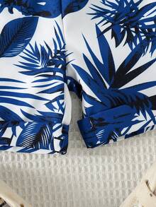 Bộ đồ 2 món cho bé trai: Áo polo in họa tiết túi ngực và quần short in họa tiết lá nhiệt đới, thích hợp cho kỳ nghỉ hè. - Màu xanh lam - Xem 6