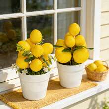 Decoración de bandeja escalonada con limón de estilo veraniego, planta de limón artificial, decoración rústica del hogar, planta de limón falsa en mini jarrón, accesorio de verdor para bandeja escalonada (estilo de limón) - Multicolor - Ver 5