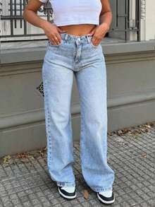 Women's Boyfriend Loose Straight Leg Jeans - Blue - View 3