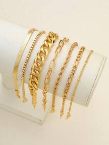 17KM (Không hộp) Bộ dây chuyền mặt dây chuyền hình học tối giản thời trang, vòng tay kim loại hình học mặt rộng phóng đại, bộ bông tai, bộ trang sức nữ, thích hợp cho hẹn hò, ngày lễ, hàng ngày, lễ hội, quà tặng, tiệc tùng, Lễ Tạ ơn, Giáng sinh. - Vàng - Xem 6