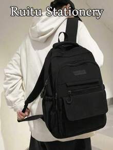 Ruitu Stationery-Black Cargo Style Backpack Large Capacity Casual Daypack - A - View 1