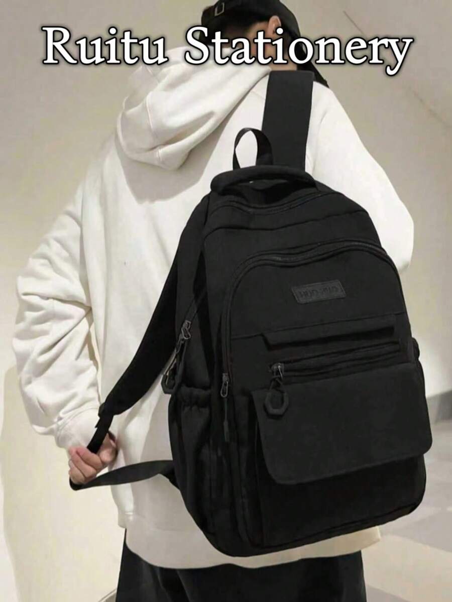 Ruitu Stationery-Black Cargo Style Backpack Large Capacity Casual Daypack - A - View 1