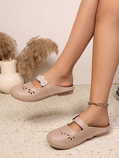 女士休闲纯色平底凉鞋、玛丽珍鞋、穆勒鞋、木屐，适合室内、浴室、日常生活、海滩漫步或工作穿着，轻便、柔软、透气，四季皆宜。