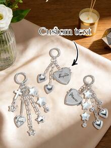 1pc Heart-Shaped Mini Mirror Keychain, Customizable Name Keychain, Heart And Star Keychain, Creative And Exquisite Stylish Silver Keychain, Personalized Name Keychain, Suitable For Women, Can Be Customized, Ideal For Lipstick Charms - Multicolor - View 8