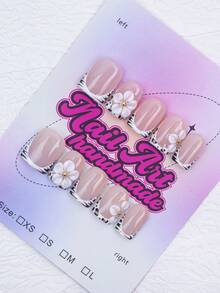 10片/套 手工制作 Y2K 坏女孩风格美甲贴片，裸色、白色、琥珀色、米色亮面法式美甲贴片，花朵、豹纹、十字架、星星、串珠图案，适合女性和女孩，派对、日常佩戴皆宜，包含工具包，精美美甲用品礼品 - 黑與白 - 查看 3