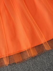 2pcs/Set Girls Fashion Outfit, Orange Letter Strap Top + Tulle Princess Skirt Set, Suitable For Casual, Holiday, Summer Wear - Coral Orange - View 6
