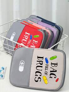 便携式医疗包，印有“装满药丸”字样和药丸图案，小巧的急救包，适合露营、旅行和居家收纳，小型药袋，便捷医疗包，应急包，多种颜色可选，适合日常/户外/旅行，是注重健康和经常外出人士的必备医疗配件，日常健康管理收纳药袋药盒药盒药瓶药盒药瓶容器医院包药品整理器药品收纳袋邮轮必备度假必备旅行用品 - 彩色 - 查看 3