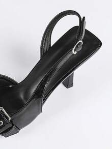 女士黑色尖头铆钉时尚派对日常休闲百搭舒适软底细高跟鞋 - 黑色 - 查看 7