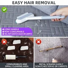 Multifunctional Pet Hair Remover, 3-In-1 Tool, Reusable And Washable Brush For Removing Dog And Cat Hair With Long Handle, For Furniture, Sofas, Carpets And Laundry. - Blue - View 3