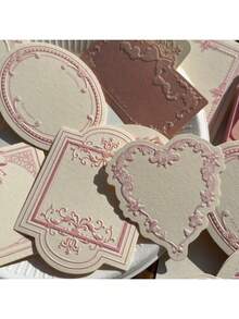 30 Sheets Of Retro Embossed Relief Printing Thickened Cowhide Specialty Paper Memo Pad With Floral Bow Detail Frame, Ins Style, Writable Note Card For Journal Decoration, Craft Paper Back To School - Một cỡ - Xem 4