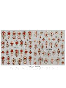 2pcs Retro Light Luxury Pattern Hot Stamping Embossed Nail Art Stickers, Retro European Pattern, Gem And Crystal Decoration Design, Festival, Music Festival, Wedding Season, Carnival, Easy To Apply Nail Decoration, DIY, Holiday Gift Nails Nail Supplies - Multicolor - View 4