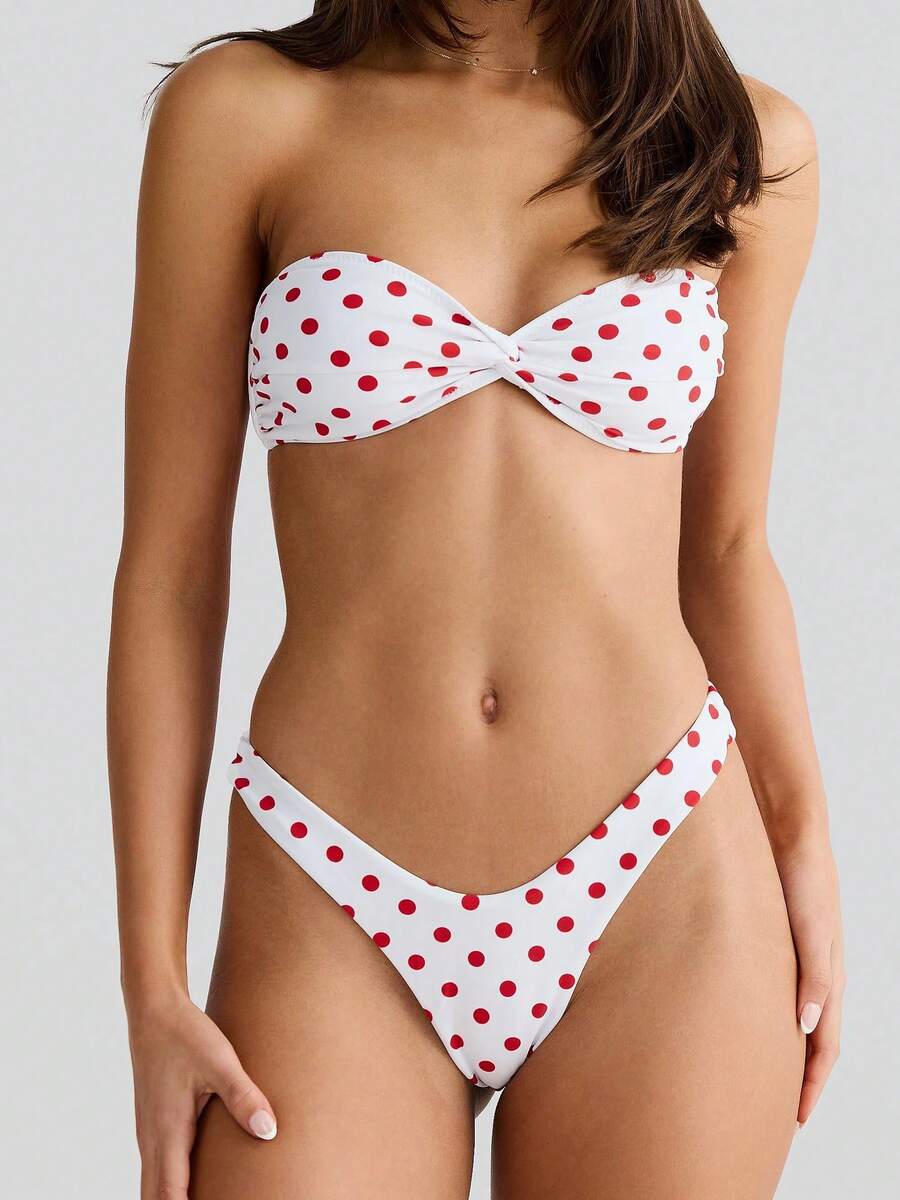 Womens Bandeau Bikini Sets Strapless Two Piece Swimsuit Y2K High Cut Cheeky Swimsuit Teen Girls Twisted Ruched Bathing Suit - Multicolor - View 1