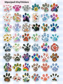 50pcs/Pack Cute Paw Print Stickers, Cat Dog Paw Vinyl Waterproof Stickers For Water Bottles, Laptops, Skateboards, Phones, Scrapbooks, Kawaii Colorful Animal Pet Decals, Suitable For Boys And Girls - A-paw Print Stickers - View 4