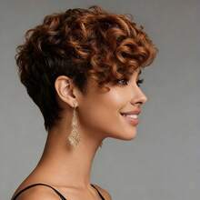 Women's Brazilian Remy Human Hair Pixie Cut Wig - Glueless Natural Look With Blonde Highlights, 180% Density Curly Wave, Soft Breathable Rose Net Cap, Full Machine Made Wig For Everyday, Parties & Special Events - S4/30 - View 9