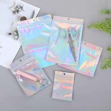 10/20/50/100pcs Holographic Iridescent Transparent Yin Yang Self-Sealing Bags, Cute Colorful Plastic Odor-Proof Zipper Foil Bags, Holographic Bags For Jewelry, Small Accessories, Electronics, Food Storage, Suitable For Personal Activities And Small Businesses - Silver - View 3