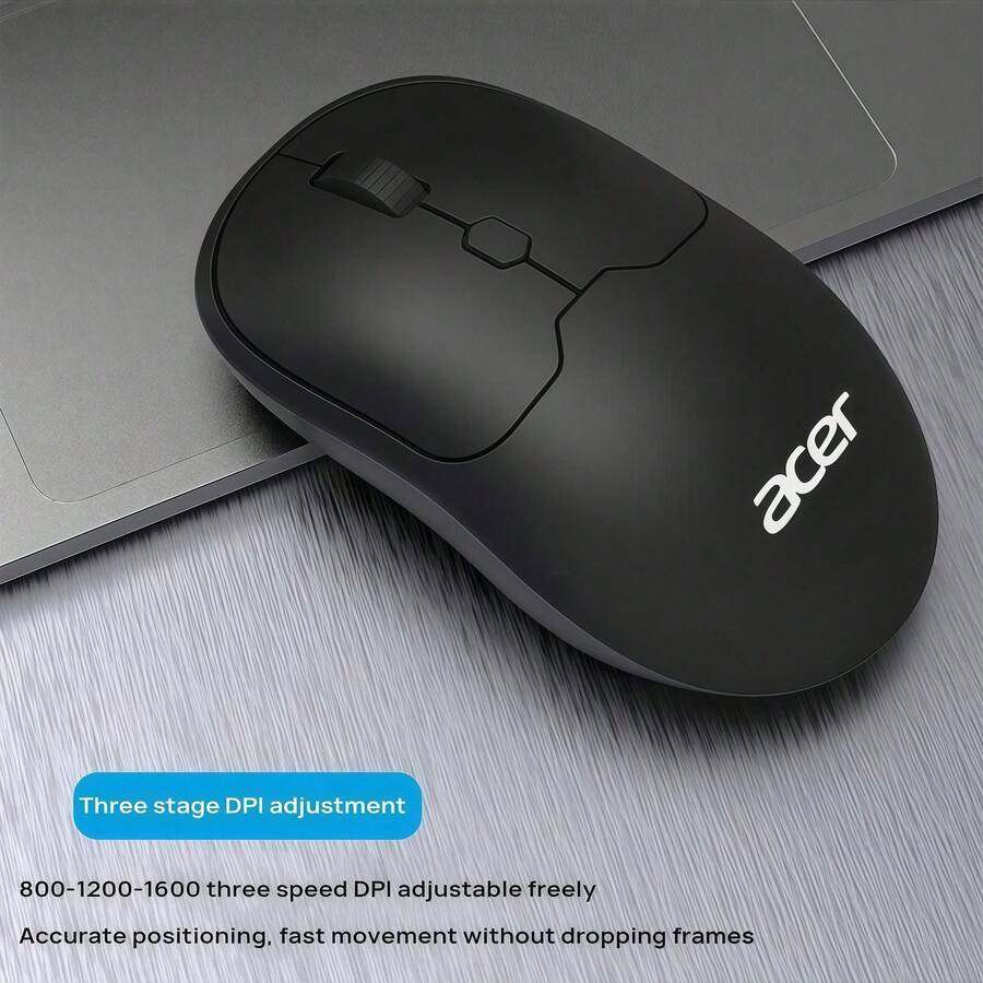 Acer Ratón de oficina silencioso inalámbrico OMR930: batería de larga duración, delgado y portátil, posicionamiento preciso de 2400 DPI, diseño ergonómico antideslizante, conexión estable. - Negro - Ver 1