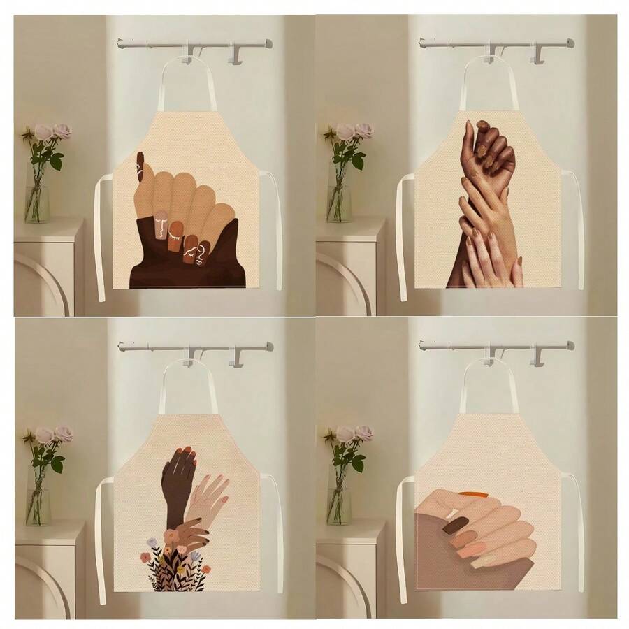 1pc Cartoon Hand Pattern Apron, Creative Funny Fashion Print Home Cleaning Apron, Easy To Wash Kitchen Cooking Apron, Creative Home Apron - Multicolor - View 1