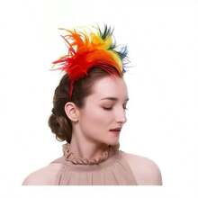 Tiara de Penas Coloridas Acessório Fantasia Carnaval Bloquinho Festa Temática Folia - Multicolorido - Visão 3