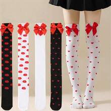 Sweet Heart Print Over-The-Knee Socks, Bowknot Lolita Style Thigh-High Socks - Multicolor - View 4