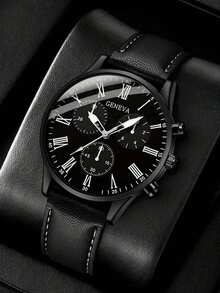 3 PiecesLuxury Business Watch Set For Men, Including 1 Black Leather Strap Quartz Watch (Roman Numeral Dial), 1 Black Embossed Wallet, And 1 Business Ballpoint Pen. The Overall Design Is Simple And Elegant With Outstanding Quality, Suitable For Wearing With A Suit.