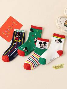 4/1 Pair Disney Mickey & Minnie Pattern Children's Mid-Calf Socks, Cute Cartoon Disney Design, Fashionable Casual Breathable Student Socks, Suitable For Daily Wear, Back To School, Holiday Gifts - Multicolor - View 14
