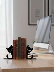 2 piezas Lindos soportes para libros con forma de gato de hierro, soporte de escritorio de metal con diseño de gato caprichoso, organizador de estantería, sujetador de libros, para oficina, biblioteca, decoración de escritorio - gatito - Ver 7