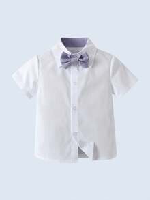 BOARNSEORL 两件套男婴绅士套装，衬衫配领结和紫色背带裤，时尚可爱，适合生日派对、婚礼、洗礼等场合。 - 紫色 - 查看 6