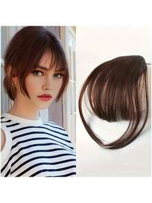 4.5-Inch Clip-On Air Bangs Hairpiece, With/Without Sideburns Options – Without Sideburns: Brown, Light Brown, Black; With Sideburns: Brown, Light Brown, Girls' & Women's Clip-On Hair Extensions, Black Front Bangs, Natural Black Real Human Hair Wig, Beautiful & Natural Flat Bangs & Black French Bangs - Multicolor - View 8