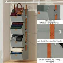 Closet Organizers And Storage 4-In-1 Modular Hanging Closet Organizer With Detachable Bins, Shelf Organizer For Closet System, Clothes Storage And Organization For Closet, Bedroom, Dorm & RV - 灰色 - 查看 6
