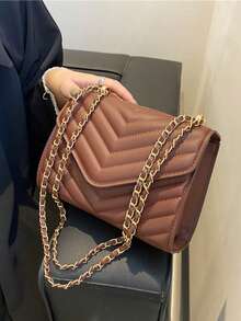Women's Fashionable Crease Mini Chain Shoulder Bag For Daily Commute - Brown - View 2