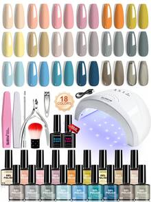 Juego de 27 piezas de esmalte de uñas en gel LIMEGIRL, incluye lámpara de uñas, juego de esmalte de uñas en gel semi-permanente con base y top coat, colores vibrantes, set de regalo de cuidado de uñas para mujeres - Multicolor - Ver 1
