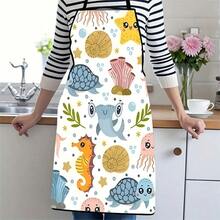 1件装厨房烘焙花园围裙，卡通海洋生物图案，适用于花园烹饪和烘焙 - C - 查看 16