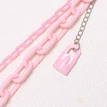 1条粉色双链腰链，朋克嘻哈亚克力挂锁裤链，时尚可爱百搭裤链 - 粉色 - 查看 8