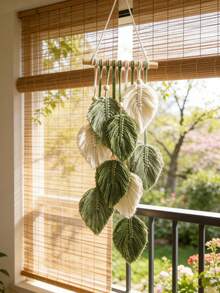 1pc Green Leaf Pattern Handmade Woven Hanging Decor Boho Style Vertical Wall Hanging Spring Botanical Theme Leaf Shape With Layered Tassel Details Soft Green And Ivory Color Palette Fresh Seasonal Decorative Accent For Spring Home Refresh Easter Style Interior Styling Suitable For Living Room Bedroom Entryway Hallway Wall Display Apartment Dorm Farmhouse Bohemian Spring Decor Photo Background - Multicolor - View 4