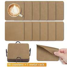 16pcs Coasters + 1pc Coaster Holder - Glass Coasters And Drink Coasters, Double-Sided Coasters, Non-Slip Coasters, Faux Leather Coasters, Leather-Style Coasters, Made Of High-Quality Faux Leather And Synthetic Leather, Suitable For Desktop Protection - Multicolor - View 16