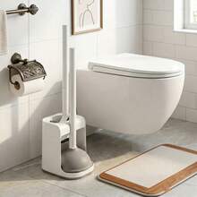 Koreanisch/Japanischer Stil Toilettengarnitur mit Bürstenhalter, Badezimmer Abflussreinigungsbürste für den Hausgebrauch, erreicht jede Ecke - Weiße Toilettenbürstengarnitur - Übersicht 2