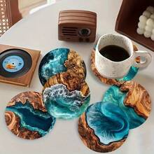 6pcs Ocean & Tropical Wood Grain Pattern Coasters - Heat Insulation Pads, Suitable For Cafe, Office, Kitchen, Dining Room, Birthday, Easter Party Gifts, Perfect Housewarming Gift - Multicolor - View 6