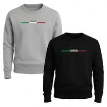 Two-Pack Of Crew Neck Sweatshirts, Italy Brand, Men's Winter Sweater. - Black X Beige - View 2