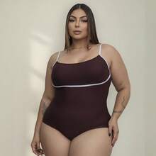 Body Plus Size Suplex Premium Modelador - Alça Fina Confort - Não Fica Transparente - Do G1 ao G3 - Café - Visão 2