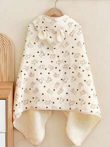 1件婴儿及幼儿柔软连帽棉纱斗篷浴巾，65*135厘米 - 彩色 - 查看 3