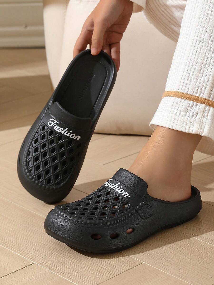 Summer Thick Sole Soft Comfortable Hollow Design Quiet Quick-Drying Bathroom Slippers - Black - View 1