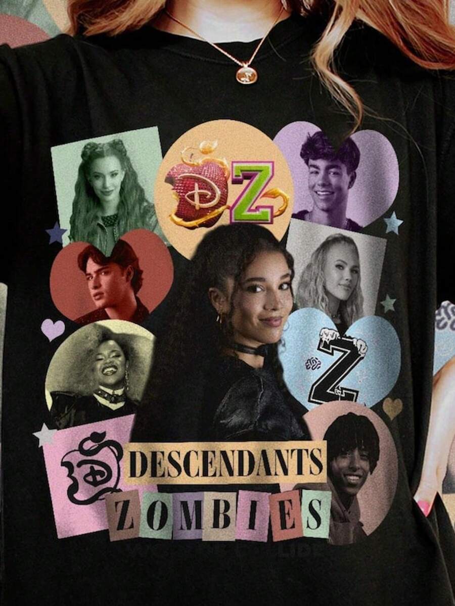 Descendants Worlds Collide Tour Comfort Shirt Descendants Zombies Oufit Trending Tee Disneyland V - 黑色 - 查看 1