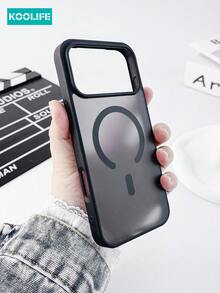 Koolife 1pc Magnetic Phone Case, PC+TPU,2.0mm, Matte Surface, Skin-Friendly Design, Raised Lens Protection, Anti-Slip, Shockproof, Compatible With IPhone 17/17 Pro/17 Pro Max - Black - View 3
