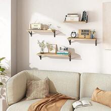 4PCS Home Corner Floating Shelves Wall Mounted Storage Wooden Display Shelf - Coffee Brown - View 3