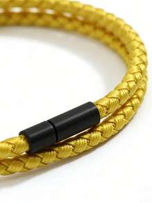 diffone Pulsera minimalista de cuerda trenzada de 4 mm con hebilla negra, pulsera de cuerda doble para hombres, mejor amigo, hermano, joyería de muñequera - Pulsera sencilla de doble capa para hombre - Ver 2