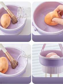 2pcs Silicone Makeup Brush Cleaning Bowl, Pink Bubble Drying Rack, Beauty Sponge Cleaning Tools - A-Purple - View 8